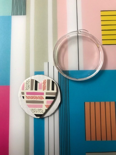 Clear Plastic Cap Magnets - glue a heart shape to the cardboard and finish as before