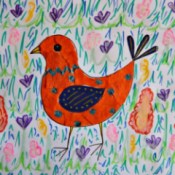 Colorful Spring Bird Kids Artwork - closeup of the artwork with more detail added to the bird's body
