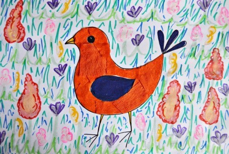 Colorful Spring Bird Kids Artwork - use pens to add more detail to the grass