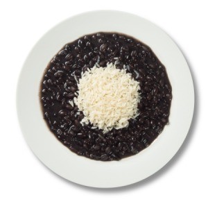 Black Beans and Rice in a white bowl