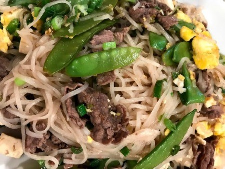 Beef and Tofu Pad Thai on plate