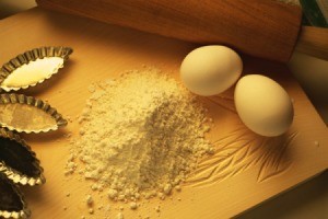 Eggs with a pile of powder