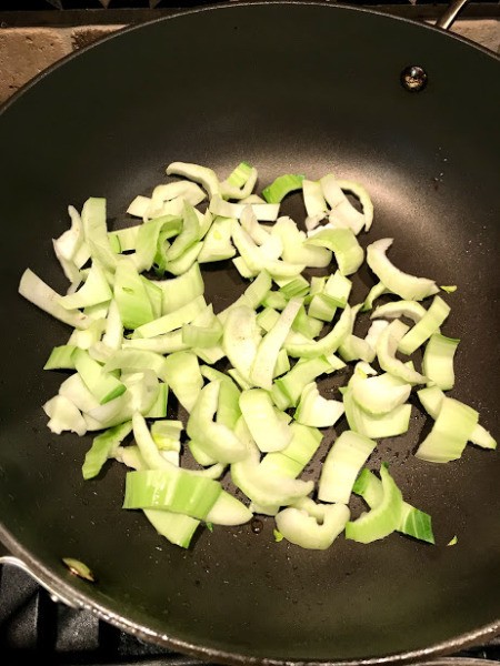 cut Bok Choy in pan