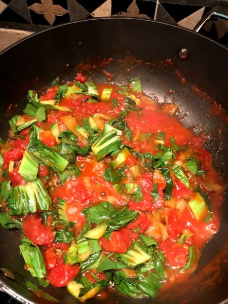 cooked Bok Choy and tomatoes