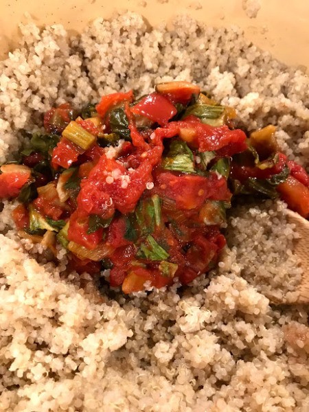 Tomato and Bok Choy added to quinoa