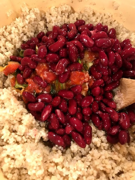 Beans added to cooked Bok Choy
