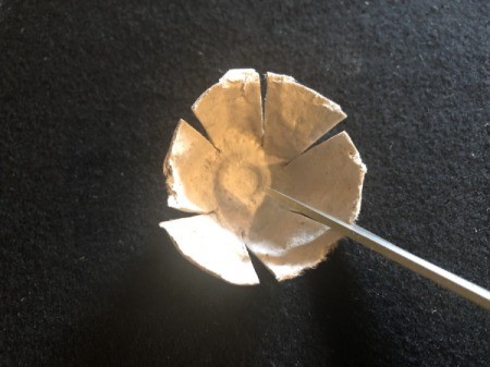 Egg Carton Rose Brooch - in one bowl make cuts to create 6 petals