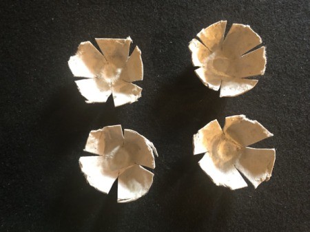 Egg Carton Rose Brooch - make one bowl with 5 petals and the last 2 will have 4 petals