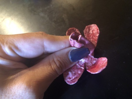 Egg Carton Rose Brooch - bring two petals up and hold until they set