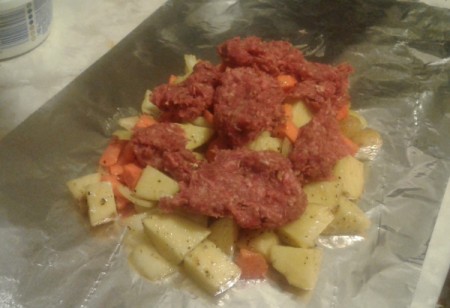 meat on top of vegetables