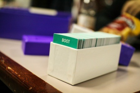Trivia card deck in a box.