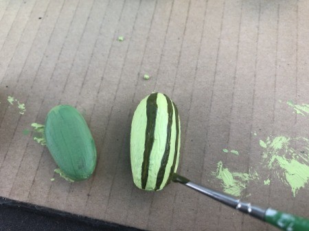 Decorative Stone Cactus - use the fine tipped paint brush and other shades of green to add details