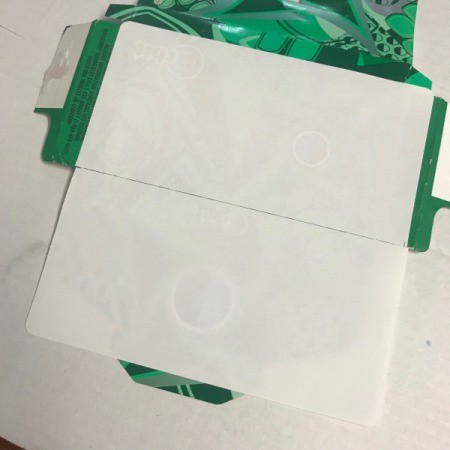 Upcycled Business Card Holder from Gum Packaging - fitting label to package