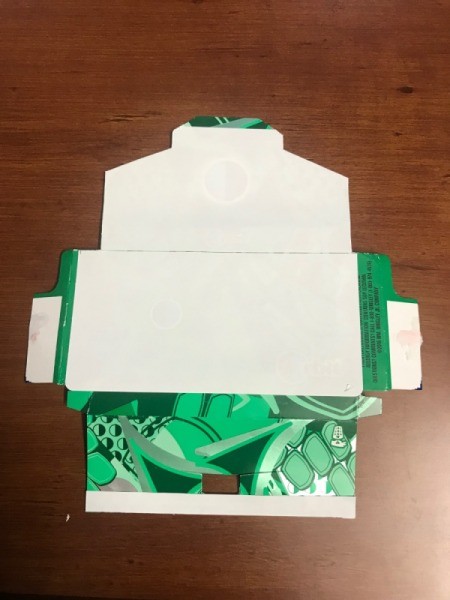 Upcycled Business Card Holder from Gum Packaging - label cut and in place