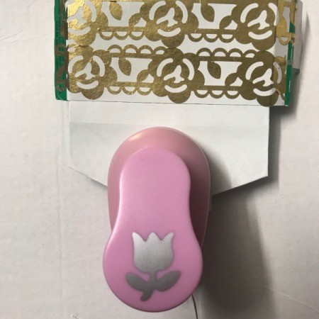 Upcycled Business Card Holder from Gum Packaging - use a flower hole punch on flap to accent