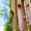 Bamboo wind chime in a backyard