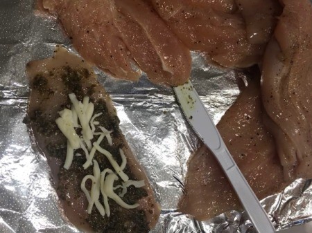 mozzarella sprinkled on chicken piece