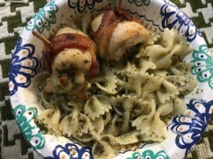 wrapped Chicken and pasta on plate