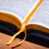 Close up of an open bible.