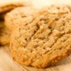 Close-up of oatmeal cookies on a wooden cutting board