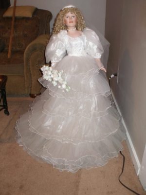 Identifying a Porcelain Bride Doll - doll in stand