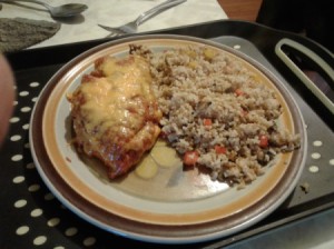 Cheesy Salsa Chicken on plate with rice