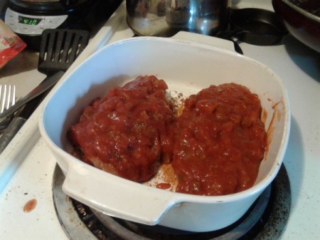 Salsa on Chicken in baking dish