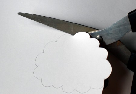Cardstock Sheep Badge - carefully cut out the cloud shape, small scissors work best