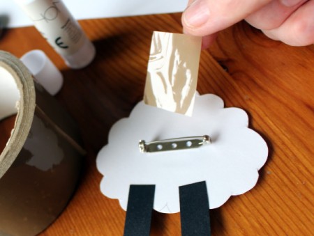 Cardstock Sheep Badge - glue the brooch back in place and additionally secure with a piece of strong tape
