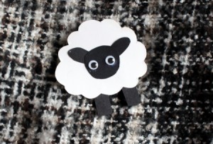 Cardstock Sheep Badge - brooch on black and white garment