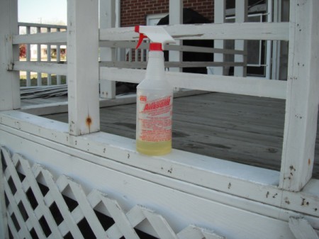 Awesome Cleaner from the Dollar Store - spray bottle of cleaner on porch