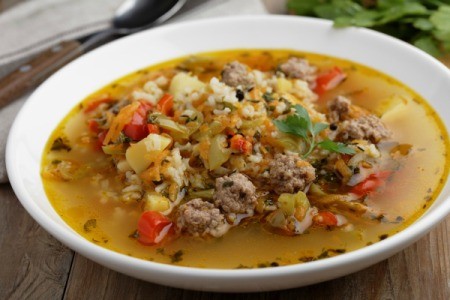 Bowl of stuffed bell pepper soup