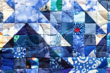 Closeup of blue quilt