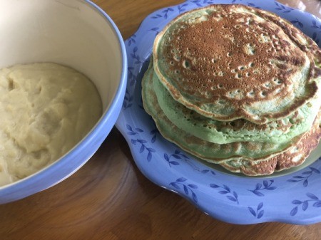 stacking Pandan Pancakes with Coconut Custard
