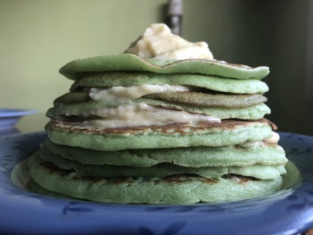stack of Pandan Pancakes with Coconut Custard