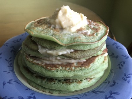 stack of Pandan Pancakes with Coconut Custard