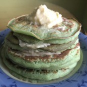 stack of Pandan Pancakes with Coconut Custard