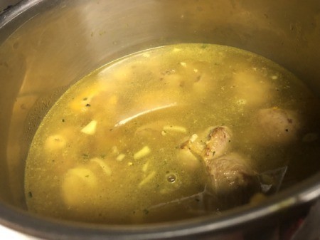 water added to pan to cover meat