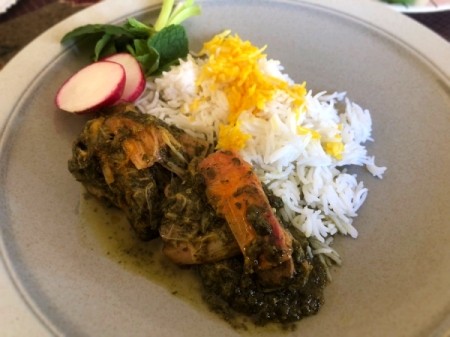 Rhubarb Stew on plate with rice