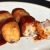 Japanese Croquettes on plate with sauce