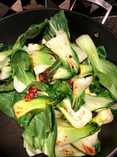 Bok Choy added to pan