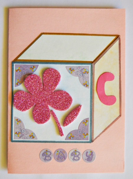 Baby's Toy Cube Card - draw and cut out a C from the textured cardstock and glue to side of cube