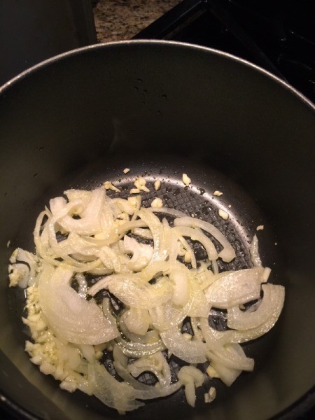 onions and garlic in pan