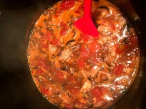 Grilled Sausage Chili in pot