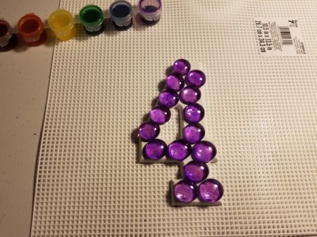 House Address Sign Using Glass Nuggets - purple number 4
