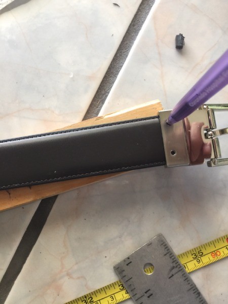Reconstructed Belt on a Budget - use a pen to mark the screw holes