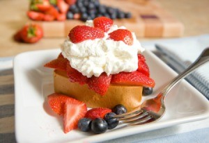 Strawberry shortcake on a plate.