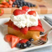Strawberry shortcake on a plate.