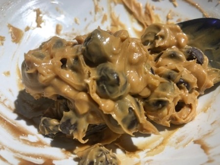 mixing peanut butter and chocolate chips