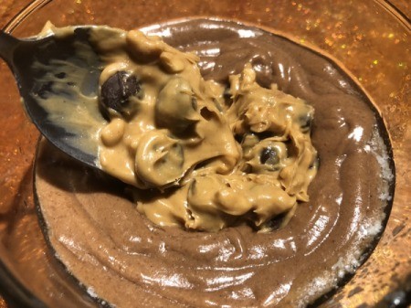 adding Chocolate Peanut Butter to top of cake batter